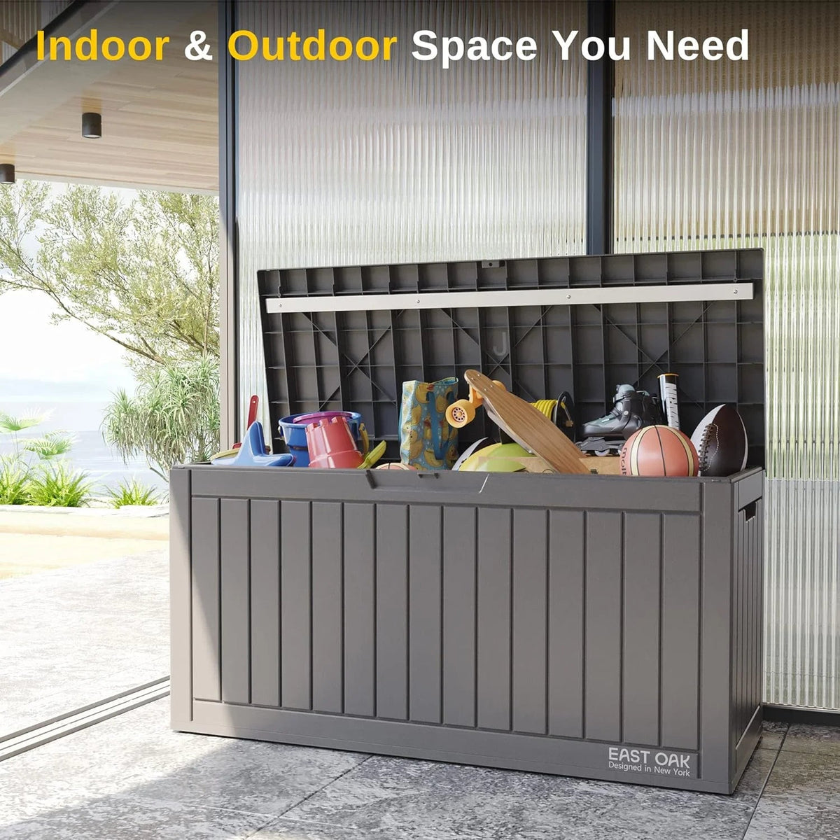 EAST OAK 230 Gallon Resin Deck Box, Grey - DB23005