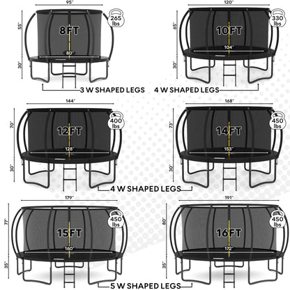 JUMPZYLLA Outdoor Trampoline With Enclosure, 8FT, Black & Blue - 14FT