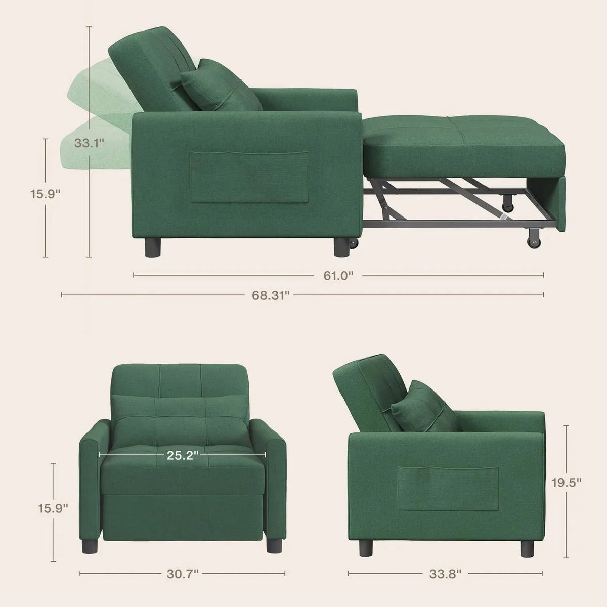 3-in-1 Adjustable Pull-Out Sleeper Sofa Bed With 330 Pounds Capacity