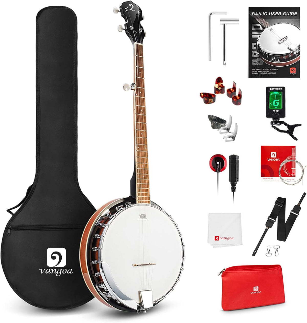 Vangoa 5-String 38 Inch Resonator Banjo Kit, Brown - VBJ-40
