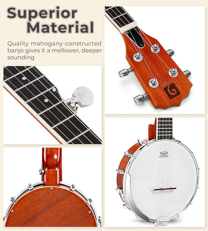 Vangoa 5-String 38 Inch Resonator Banjo Kit, Brown - VBJ-40