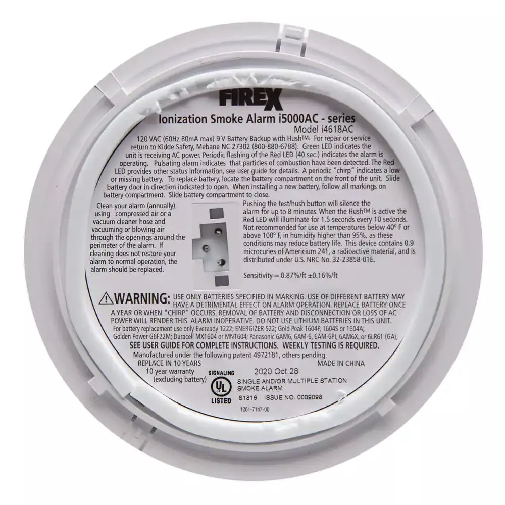 Hardwired Smoke And Carbon Monoxide Alarm With Ionization Sensor, 120V AC, 9V Battery Backup