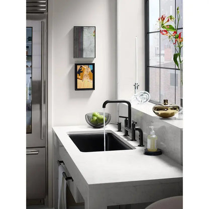 KOHLER Purist 2-Handle Bridge Kitchen Faucet With Side Sprayer, Matte Black - K-7548-4-BL