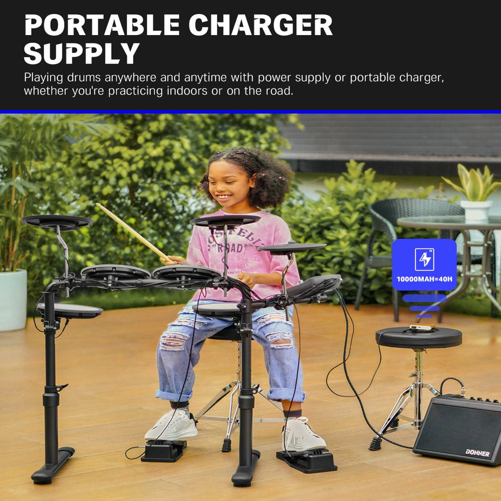 Donner Kids Electric Drum Set With 68+ Sounds, Mesh Pads And Headphones - DED-70