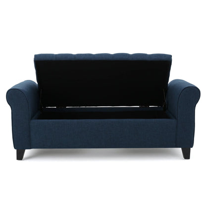 Noble House Amanda Dark Blue Fabric Armed Storage Bench
