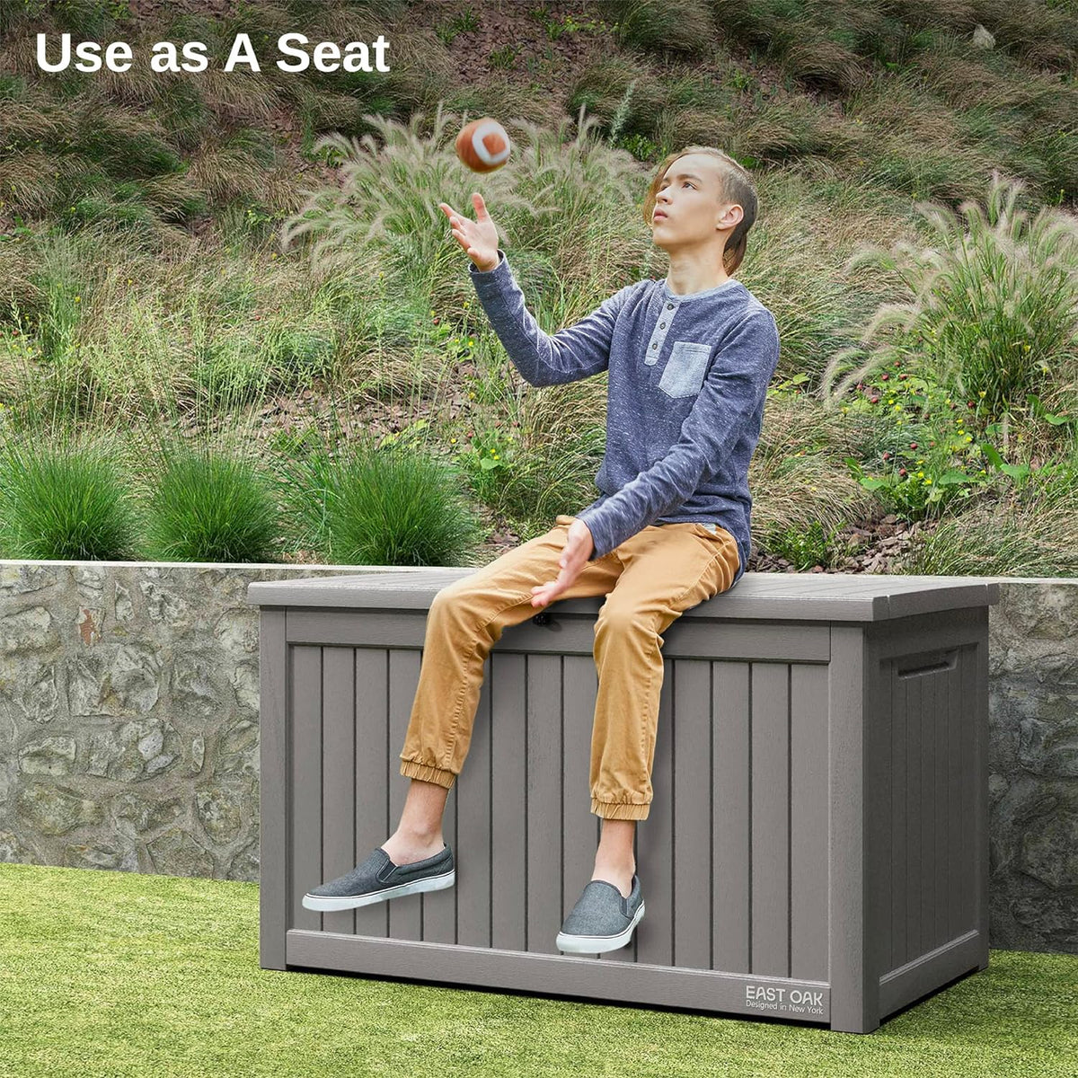 EAST OAK 230 Gallon Resin Deck Box, Grey - DB23005