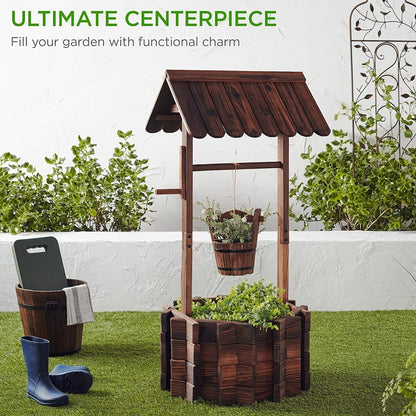 Best Choice Products Rustic Wooden Wishing Well Planter With Hanging Bucket - 16-Inch