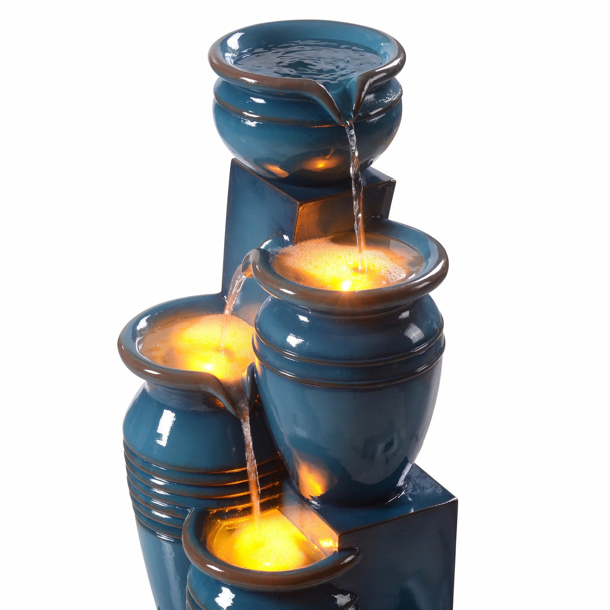 Teamson Home 28.74 in Solar 4-Tier Cascading Bowl Water Fountain With LED Lights - Navy