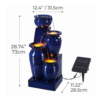 Teamson Home 28.74 in Solar 4-Tier Cascading Bowl Water Fountain With LED Lights - Navy